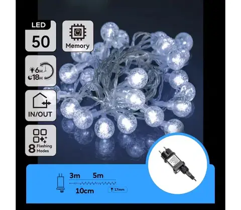 LED osvetlenie  B.V.  - LED Vonkajšia svetelná reťaz 50xLED/8 funkcií 8m IP44 studená biela B103031NP