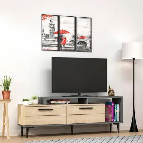 TV stolíky ORIN TV stolík na nožičkách, dub / antracit