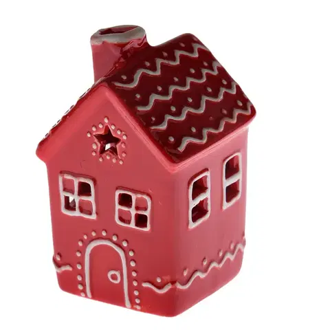 Vianočné dekorácie Keramický domček s LED, 7,8 x 12,2 x 7,5 cm, červený medovník