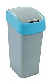 Koše odpadkové CURVER - Kôš odpadkový 45L s výklopným vekom, šedý s modrým okrajom, umelá hmota