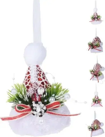 Vianočné ozdoby a dekorácie Kinekus Ozdoba závesná čiapka 10x8x21 cm červeno/biela mix