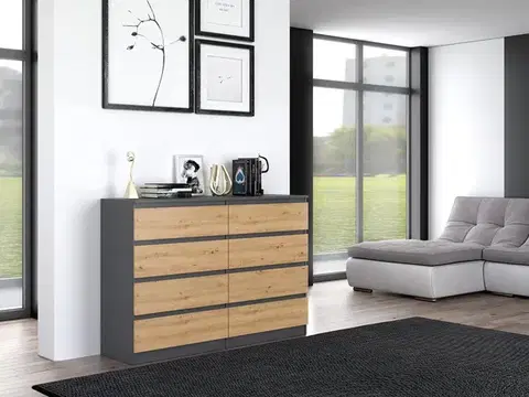 Komody a skrinky Široká komoda so zásuvkami WALMA M8 140, antracit/ dub artisan