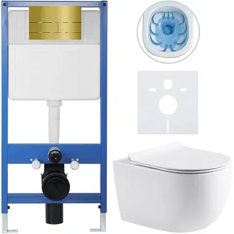 Záchody CERANO - Kompletný WC set Profi/Felci - biela lesklá - WC tlačidlo Line/Zlatá - predstenová inštalácia - 52,5x36 CER-8050BD84331
