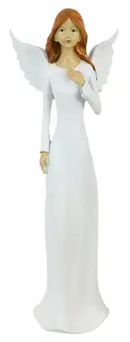 Sošky, figurky - anjeli MAKRO - Soška biely anjel 32cm, polyrezin