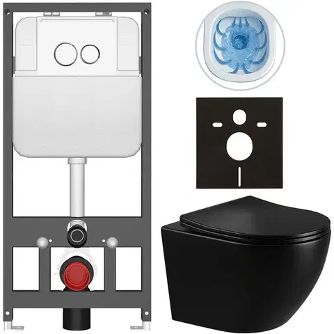 Záchody CERANO - Kompletný WC set Basic/Cesso - čierna lesklá - WC tlačidlo Dualo/Biela - závesné - predstenová inštalácia - 49x36 CER-8050BD86288