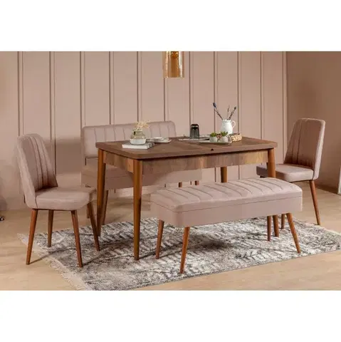 Jedálenské sety Jedálenský set s rozkladacím stolom a stoličkami (5 kusov) Vina 0900 - 4 - Walnut, Stone
