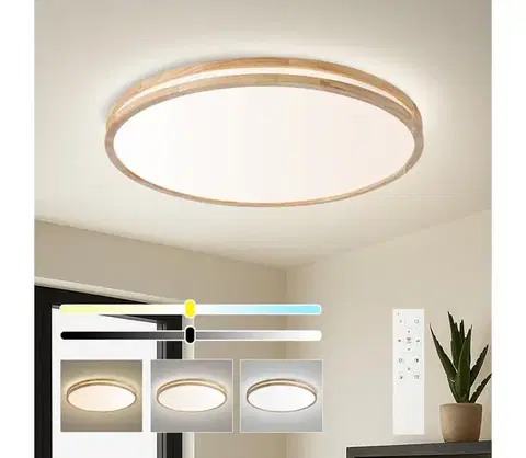 Svietidlá BRILAGI - LED stmievateľné svietidlo MOLINA LED/100W/230V 3000-6000K dub, priemer 80 cm + diaľkový ovládač BRI887