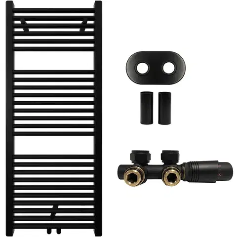 Doplnky do kúpeľne CERANO - Kúpeľňový radiátorový set Lincoln - ústredné vykurovanie - stredové pripojenie 50 mm - 366W - čierna matná - 1200x500 mm CER-663409