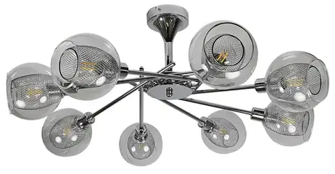 Stropná svetla Chrómová stropná lampa, sklenené tienidlo, kôš, 8x40W, E14, Ozzo