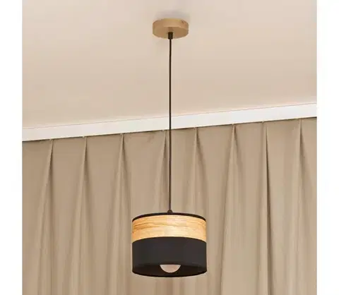 Svietidlá  Luster na lanku ALBA 1xE27/15W/230V pr. 20 cm čierna/hnedá W-KM 2015/1 DS+WOOD+BK