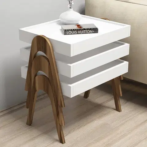 Konferenčné stolíky Sada odkladacích stolíkov (3 kusy) Roma - Walnut, White