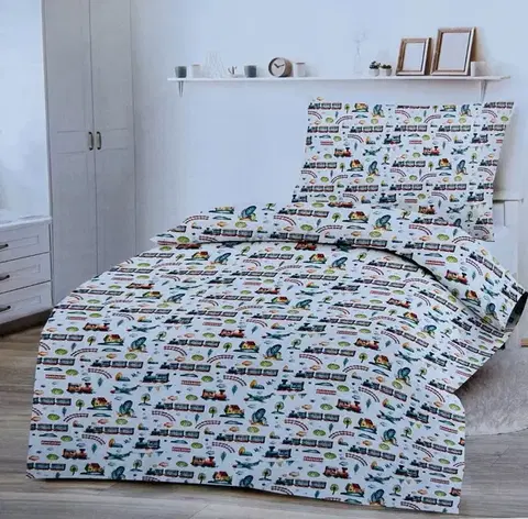 Detské obliečky Obliečky deluxe bavlnené detské Vláčik 200x140cm+90x70cm TiaHome