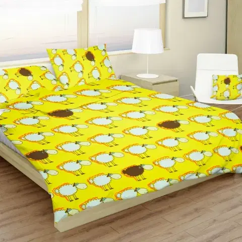Detské obliečky Obliečky bavlnené detské Ovečky žlté TiaHome - Detský set 130x90cm + 65x45cm