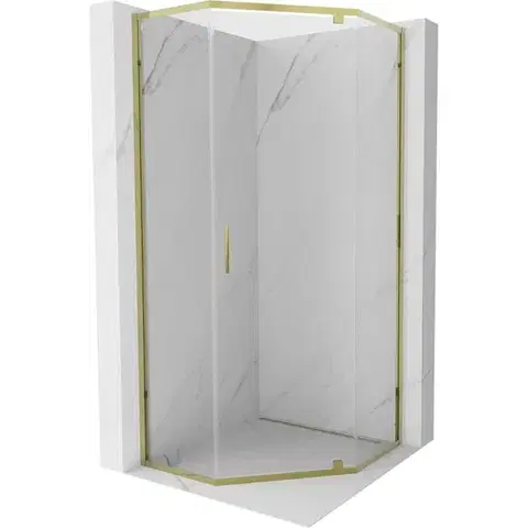 Sprchovacie kúty MEXEN - Exo sprchovací kút päťboký krídlový 90 x 90, transparent, zlato 812-090-090-50-00