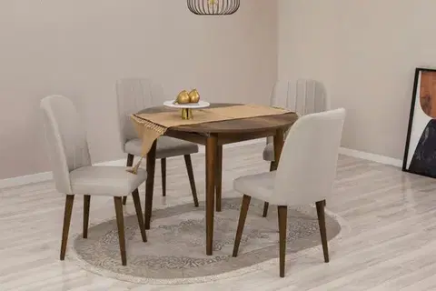 Jedálenské sety Jedálenský set s rozkladacím stolom a stoličkami (5 kusov) Vina 1005 - Walnut, Cream