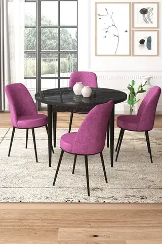 Jedálenské sety Dining Table & Chairs Set (5 Pieces) Tor - Black Marble, Purple