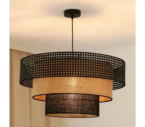 Svietidlá BRILAGI - Luster na lanku DAKOTA LUNETA 1xE27/15W/230V pr. 60 cm čierna/ratan 607858