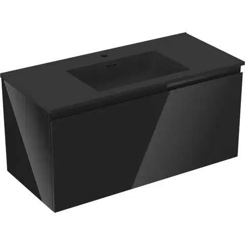 Kúpeľňový nábytok MEXEN/S - Orio kúpeľňová skrinka 100 cm s umývadlom Otis, 1 šuplík, čierna lesk/čierna mat 91A10-10047-1-BF70-W18M71