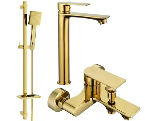 Sprchy a sprchové panely MEXEN/S - Royo DQ45 Set umývadlové a vaňové batérie s príslušenstvom, zlatá 72213DQ45-50