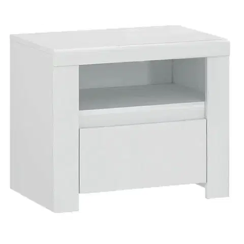 Nočné stolíky KONDELA Lindy 1S nočný stolík so zásuvkou biely lesk