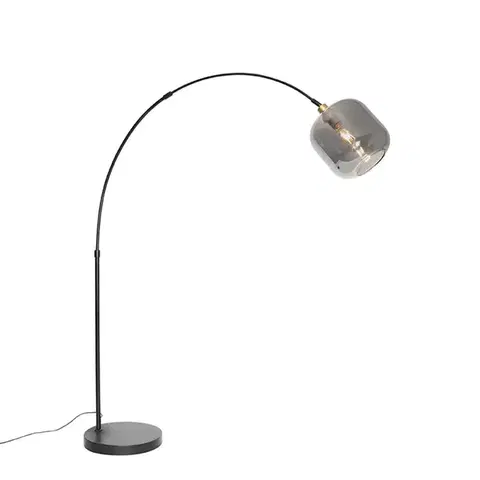 Oblúkové lampy Oblúková lampa čierna so zlatom a dymovým sklom - Zuzanna