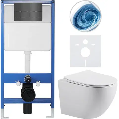 Záchody CERANO - Kompletný WC set Profi/Cesso - biela lesklá - WC tlačidlo Line. tmavo šedá - predstenová inštalácia - 49x36 CER-8050BD84365