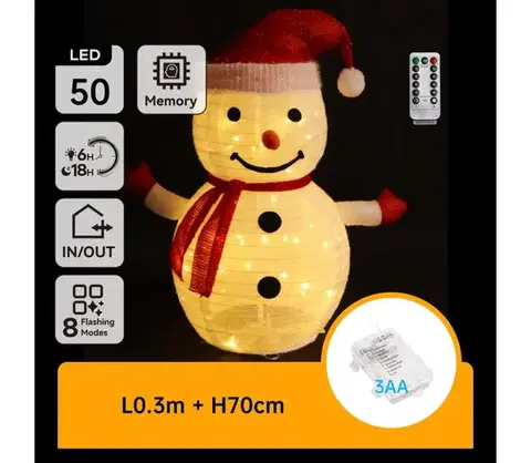 Vianočné dekorácie  B.V.  - LED Vianočná vonkajšia dekorácia 50xLED/3xAA 0,7m IP44 snehuliak B10303ABAE