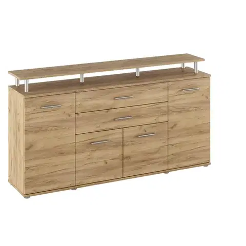 Komody KONDELA Hanola štvordverová komoda so zásuvkami dub artisan