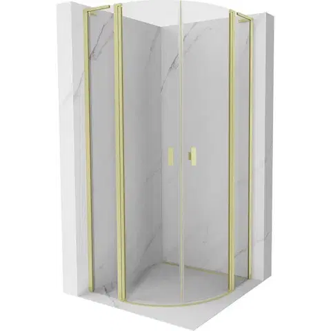 Sprchovacie kúty MEXEN/S - Mist L sprchový kút štvrťkruh, krídlové 100 x 100, transparent, zlato kartáčovaná 8A32L-100-100-55-00
