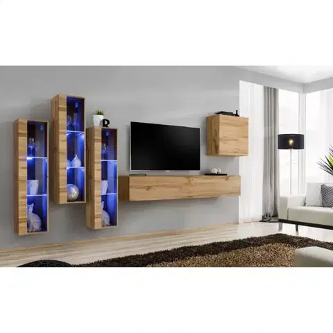 Podkrovný nábytok Obývacia stena Switch Sklo +LED XIII Wotan