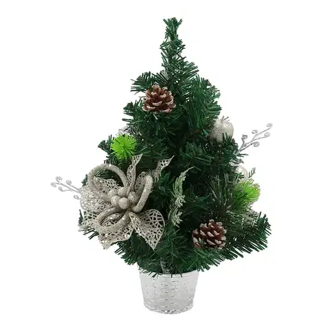 Vianočné stromčeky KONDELA Chrisy vianočný stromček v kvetináči 40 cm zelená / strieborná