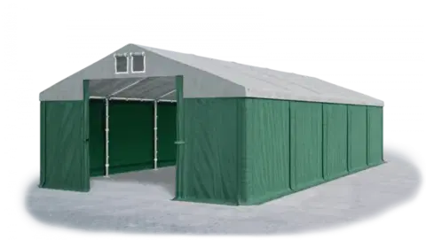 Záhrada Skladový stan 5x10x2,5m strecha PVC 560g/m2 boky PVC 500g/m2 konštrukcie ZIMA PLUS Šedá Zelená Zelená