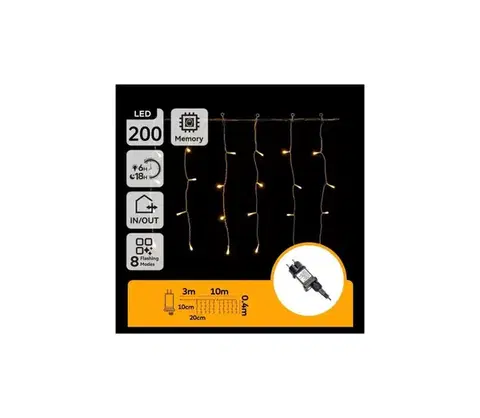 LED osvetlenie  B.V.  - LED vonkajší vianočný reťazec 200xLED/3,6W/230V/8 funkcií 10x0,4m IP44 teplá biela B103031Q9