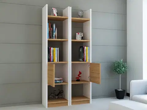 Knižnice Knižnica Esbi 102 - White, Teak