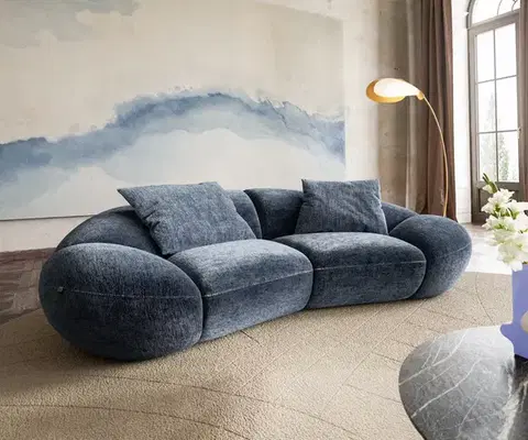 Pohovky DELIFE Pohovka Lunna 280×130 cm šenilka modrá 2 vankúše