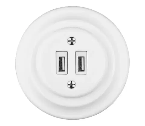 Predlžovacie káble Reblig - Retro porcelánová USB napájacia zásuvka s rámikom, 2× USB-A, biela RGUSB-W