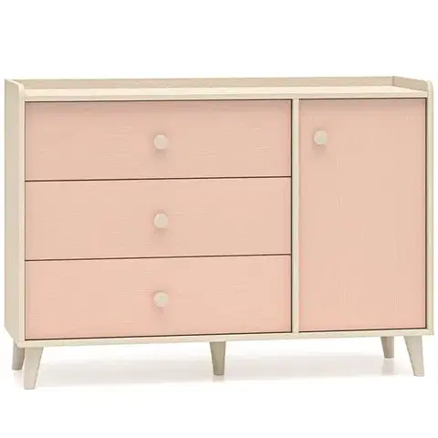 Komody do spálne Komoda Mevel 05 Púštny Piesok/Millenial Pink