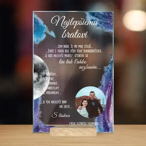 Tabuľky s venovaním (darčeky) Darček pre brata - sklenená plaketa s vlastným textom a dizajnom
