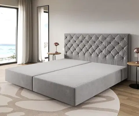 Postele Boxspring DELIFE Boxspring posteľ Dream-Great mikrovlákno sivá 200×200 cm