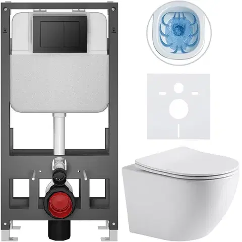 Záchody CERANO - Kompletný WC set Basic/Cesso - biela lesklá - WC tlačidlo Maxio/Čierna - voľne stojaca - predstenová inštalácia - 49x36 CER-8050BD85947