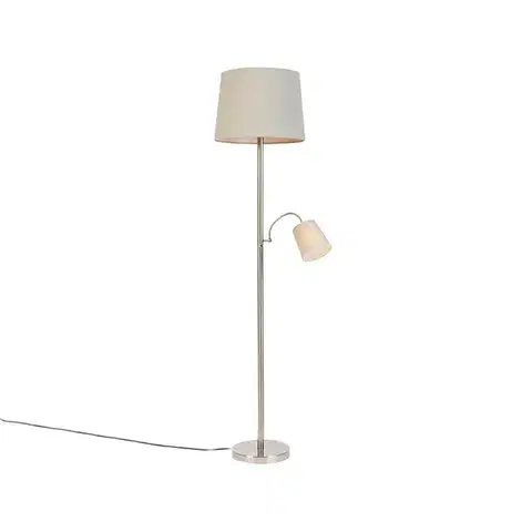 Stojace lampy Inteligentná stojaca lampa oceľ s sivým tienidlom vrátane Wifi A60 a E14 - Retro
