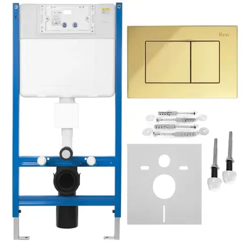 Záchody REA - Podomietkový WC systém K011A-Q + tlačidlá J Gold KPL-E0636
