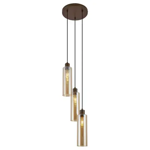 Závesné svietidlá Hotelová elegantná závesná lampa tmavý bronz s jantárovým sklom 3-svetlá - Stavelot