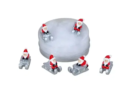 Vianočné dekorácie MAKRO - Santa na saniach 6ks v krabici , 3cmx1cm