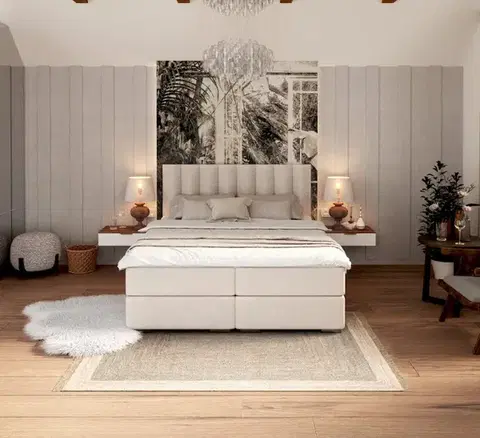 Postele FDM Manželská posteľ LINCOLN Boxspring | krémová 180 x 200 cm