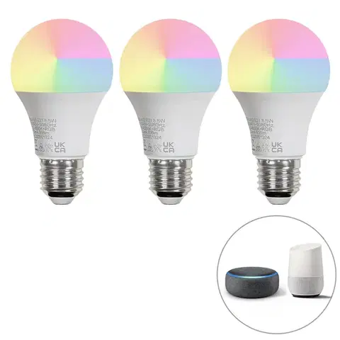 LED osvetlenie Sada 3 inteligentných LED žiaroviek E27 A60 matná RGBW 8,5W 806lm 2700K
