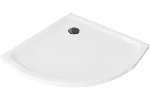 Vane MEXEN/S - Flat sprchová vanička štvrťkruhová slim 80 x 80, biela + čierny sifón 41108080B