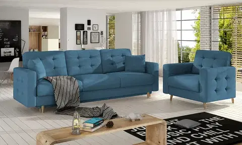 Sedacie súpravy NABBI Aveza 3+1 rozkladacia sedacia súprava tyrkysová (Kronos 13)