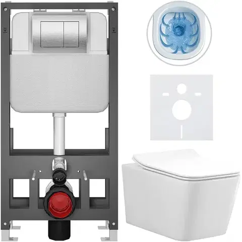 Záchody CERANO - Kompletný WC set Basic/Forte - biela lesklá - WC tlačidlo Maxio/Strieborná - voľne stojaca - predstenová inštalácia - 51x36 CER-8050BD86132