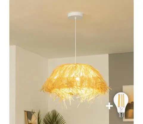 Svietidlá BRILAGI - LED závesný luster na lanku CERIA BOHO 1xE27/40W/230V pr. 40 cm rafia EG300171+EG781148